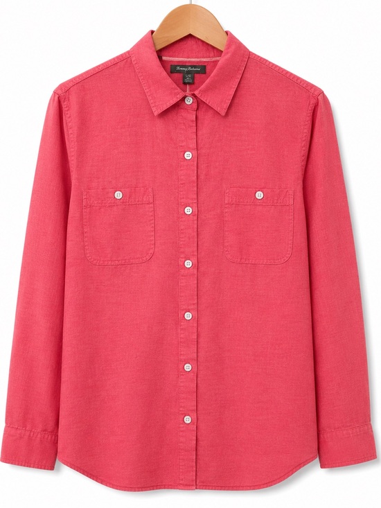 Tommy Bahama Tops - Tommy Bahama 100% Linen Coral Red Button Up Shirt Women's Large Resort